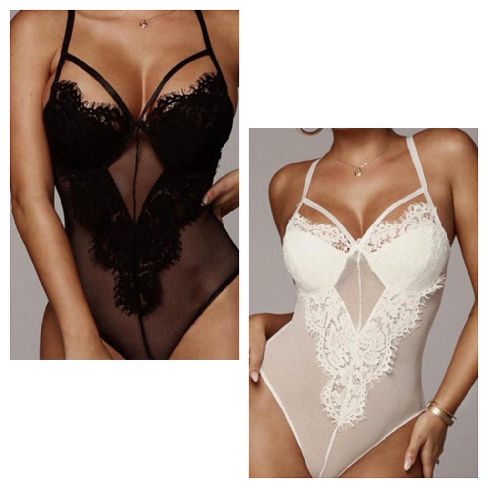 Black Lace Sheer Bodysuit Adjustable Strap